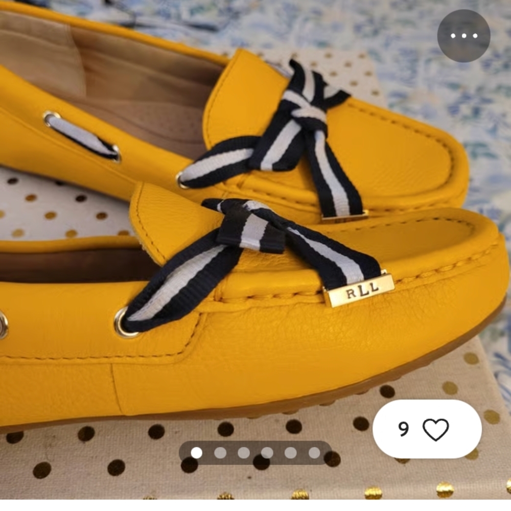 Ralph Lauren Yellow Flats with Striped Bow Size 8
